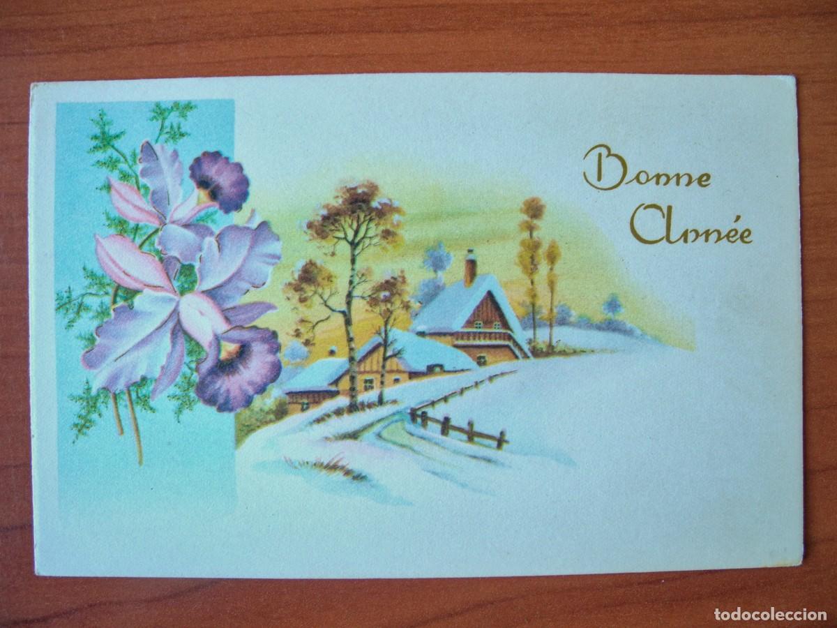 Cartoline: Postal Navidad. Flores paisaje nevado 14x9. Escrita no circulada