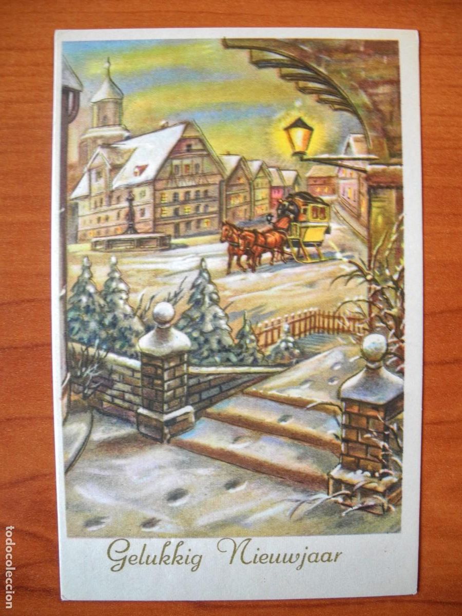 Postkarten: Postal Navidad coche de caballos trineo paisaje nevado. Nueva