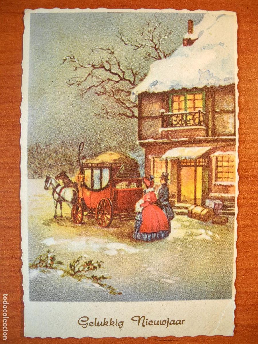 Postkarten: Postal Navidad coche de caballos paisaje nevado personas. Circulada 1953