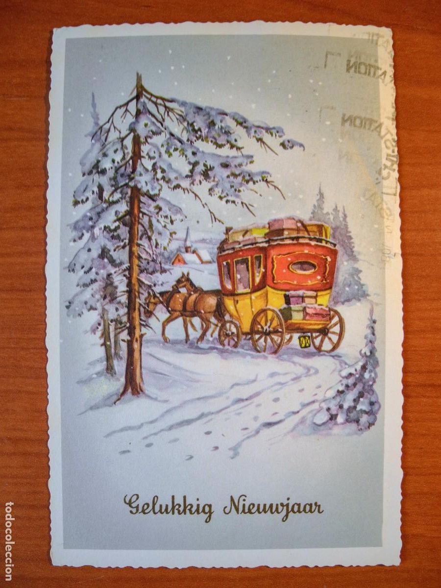 Postkarten: Postal Navidad coche de caballos paisaje nevado . Circulada sin sello