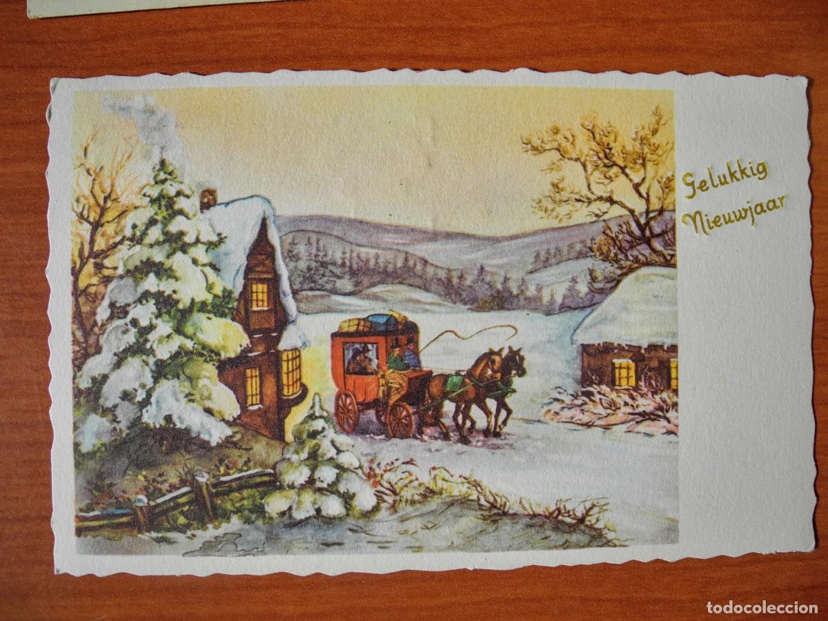 Postcards: Postal Navidad coche de caballos paisaje nevado casas. Circulada con sello 1960
