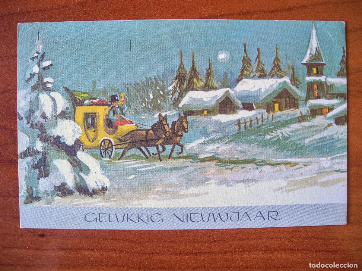 Postcards: Postal Navidad coche de caballos paisaje nevado casa personas. Circulada con sello 1984