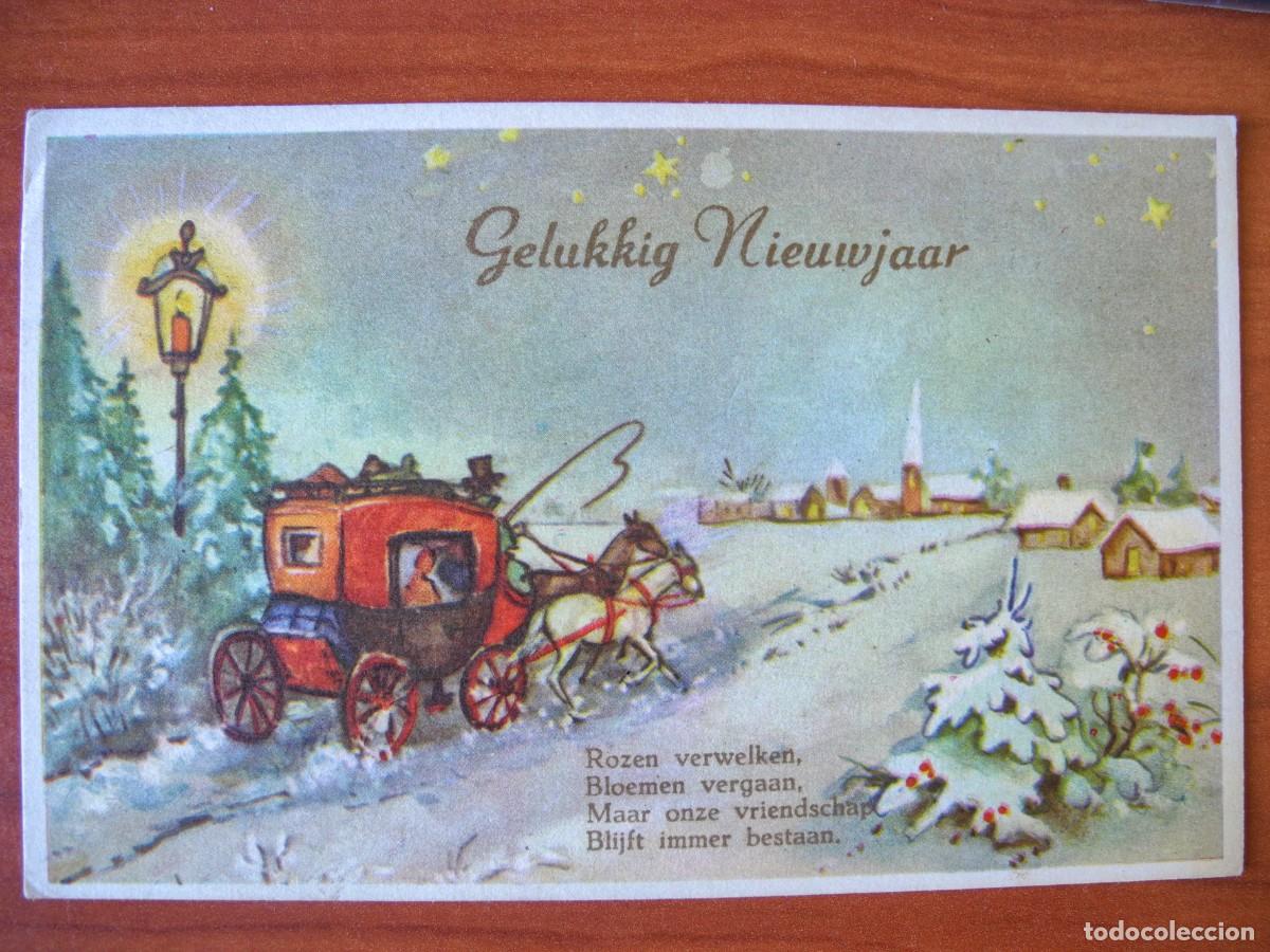 Postcards: Postal Navidad coche de caballos paisaje nevado casa . Circulada 1964