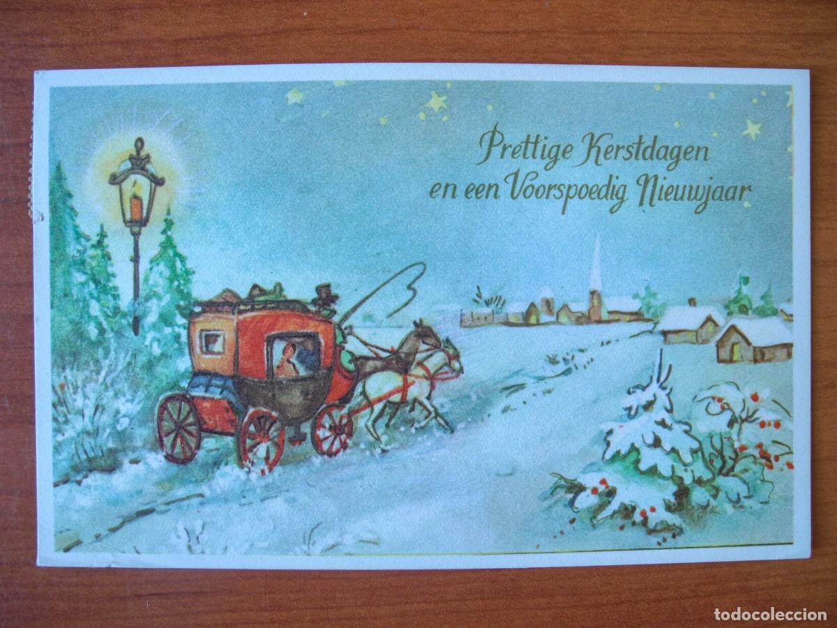 Postcards: Postal Navidad coche de caballos paisaje nevado casa . Circulada 1980