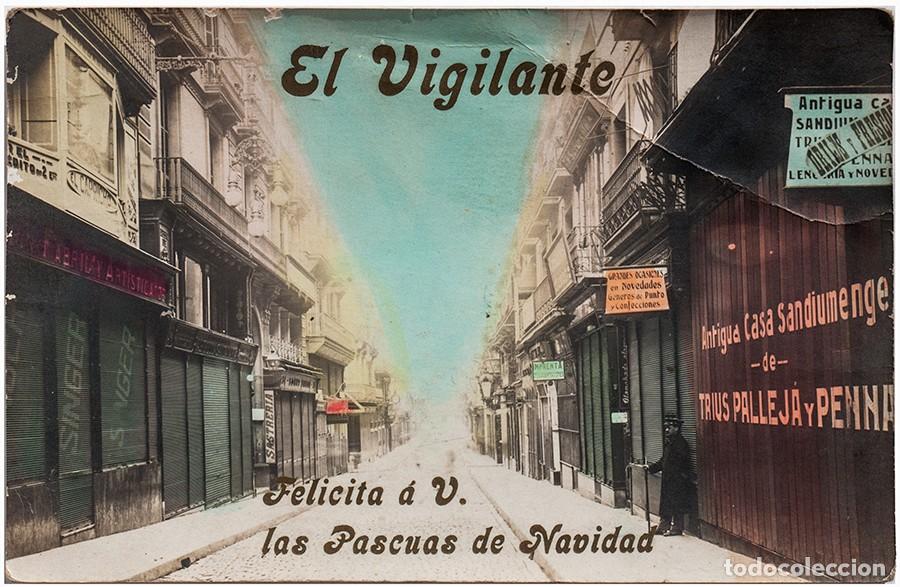 Postkarten: Postal antigua coloreada. El Vigilante. Felicita las Pascuas de Navidad. Principios siglo XX