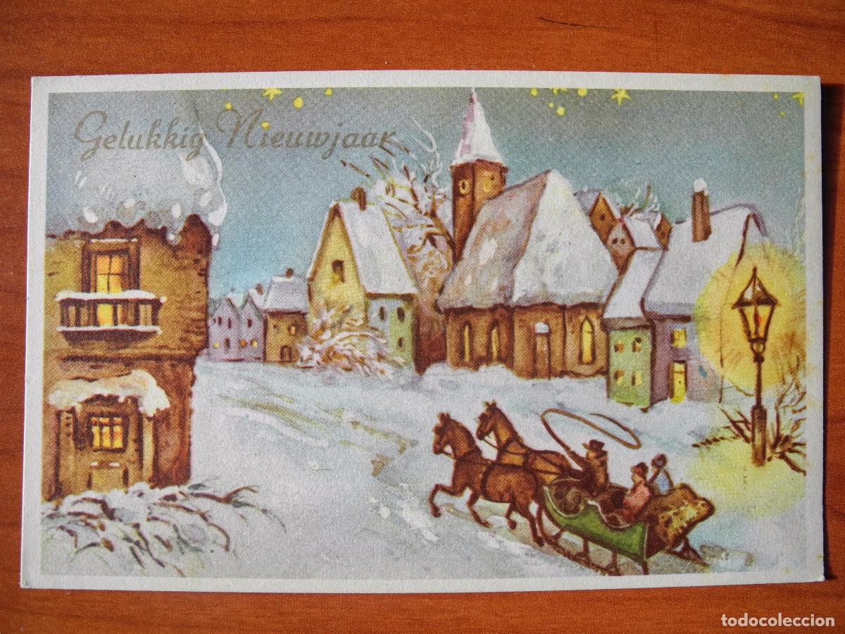 Cartes Postales: Postal Navidad Trineo de caballos paisaje nevado casas. Circulada con sello