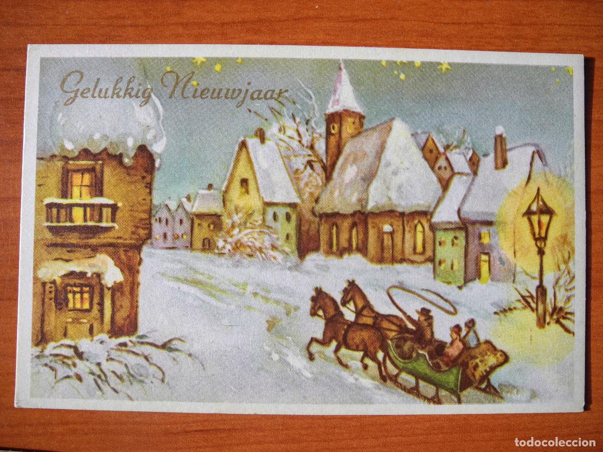 Cartes Postales: Postal Navidad Trineo de caballos paisaje nevado casas. Circulada con sello