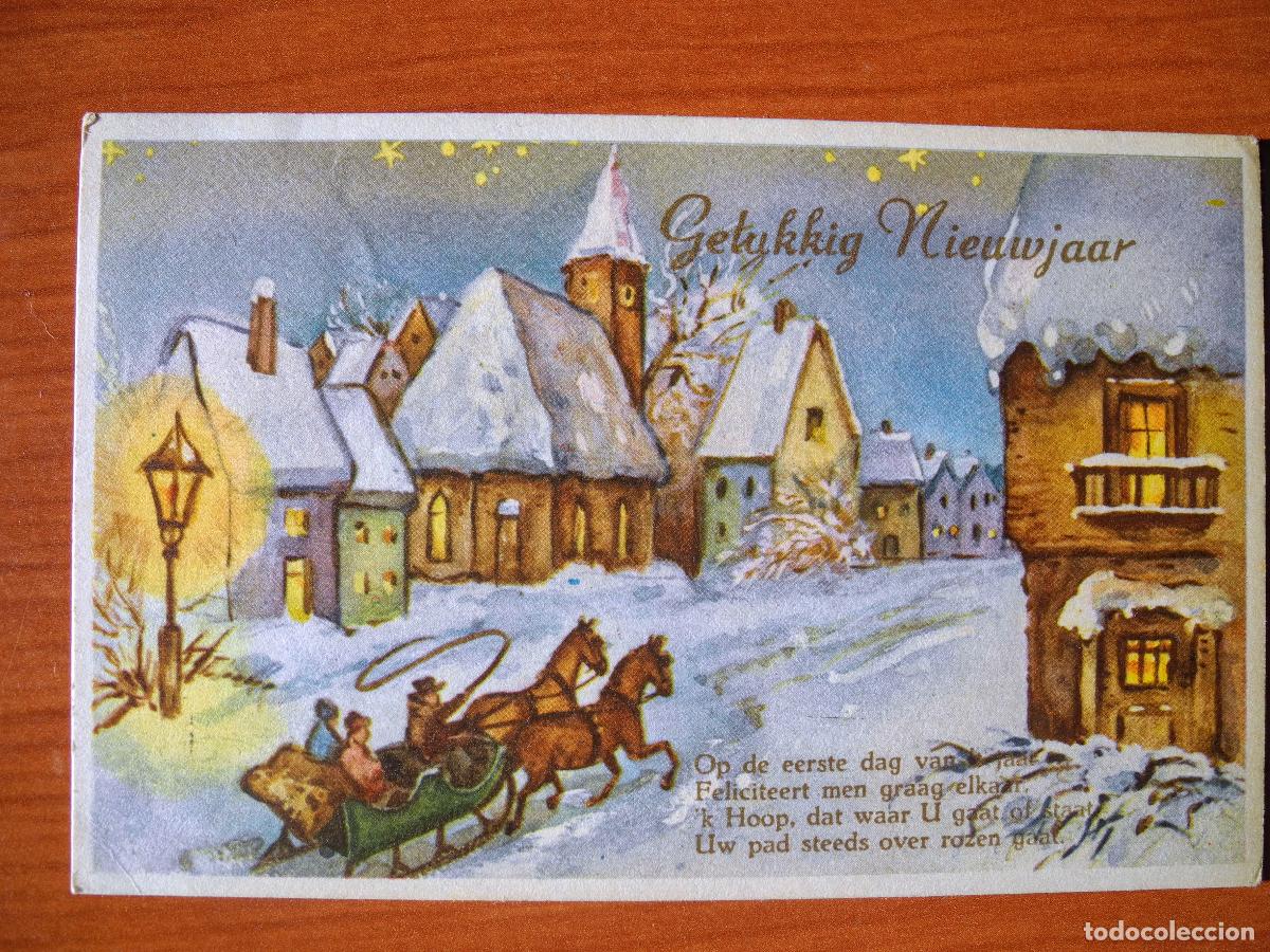 Cartes Postales: Postal Navidad Trineo de caballos paisaje nevado casas. Circulada con sello 1965