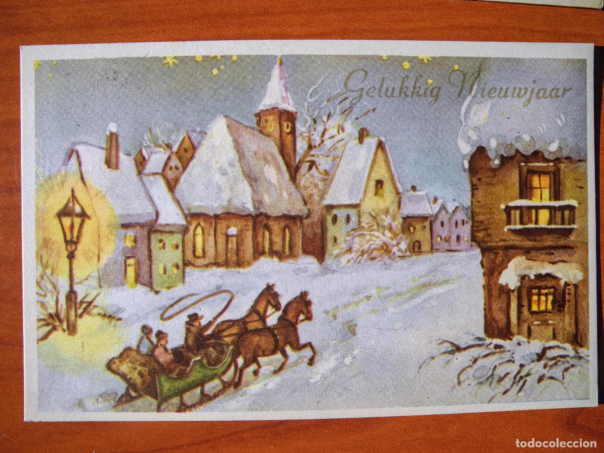 Cartes Postales: Postal Navidad Trineo de caballos paisaje nevado casas. Circulada con sello