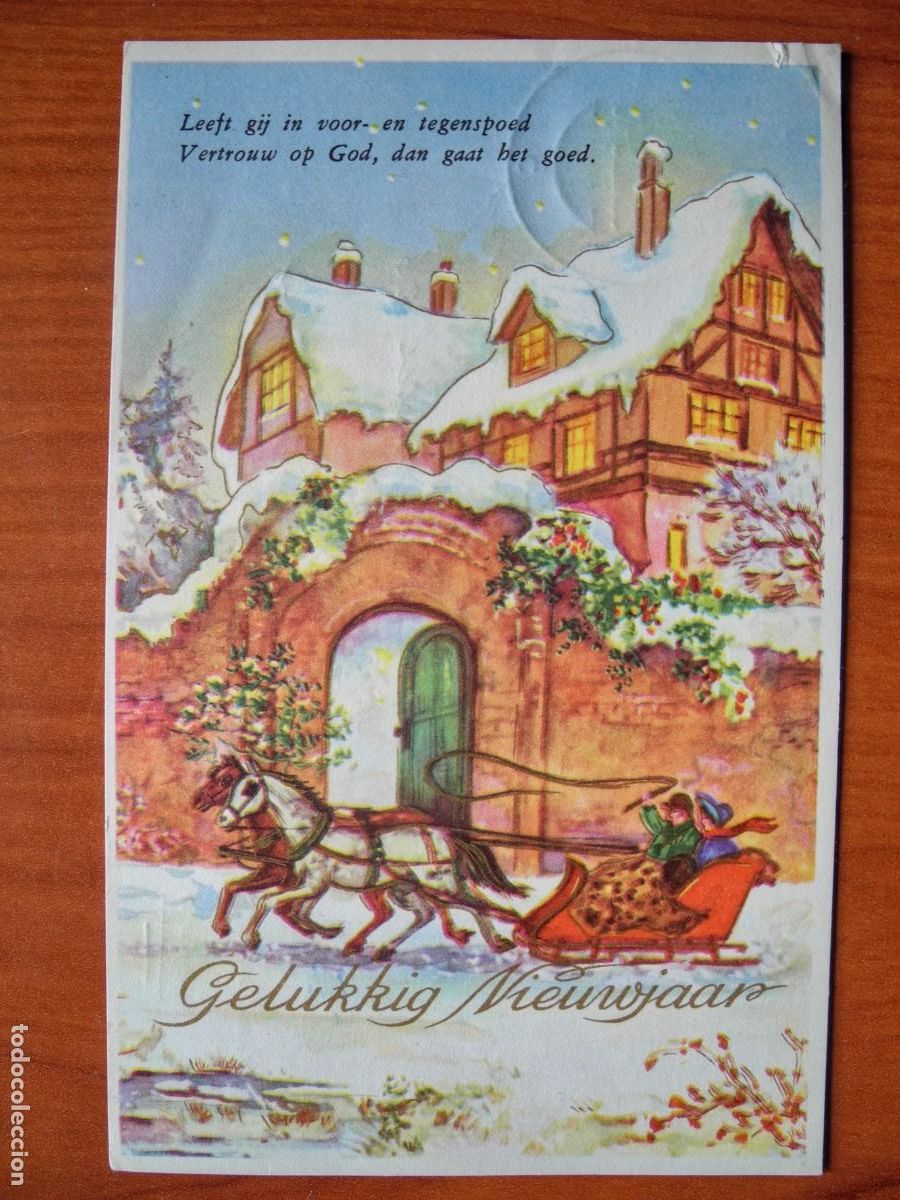 Cartes Postales: Postal Navidad Trineo de caballos paisaje nevado casas. Circulada con sello 1965
