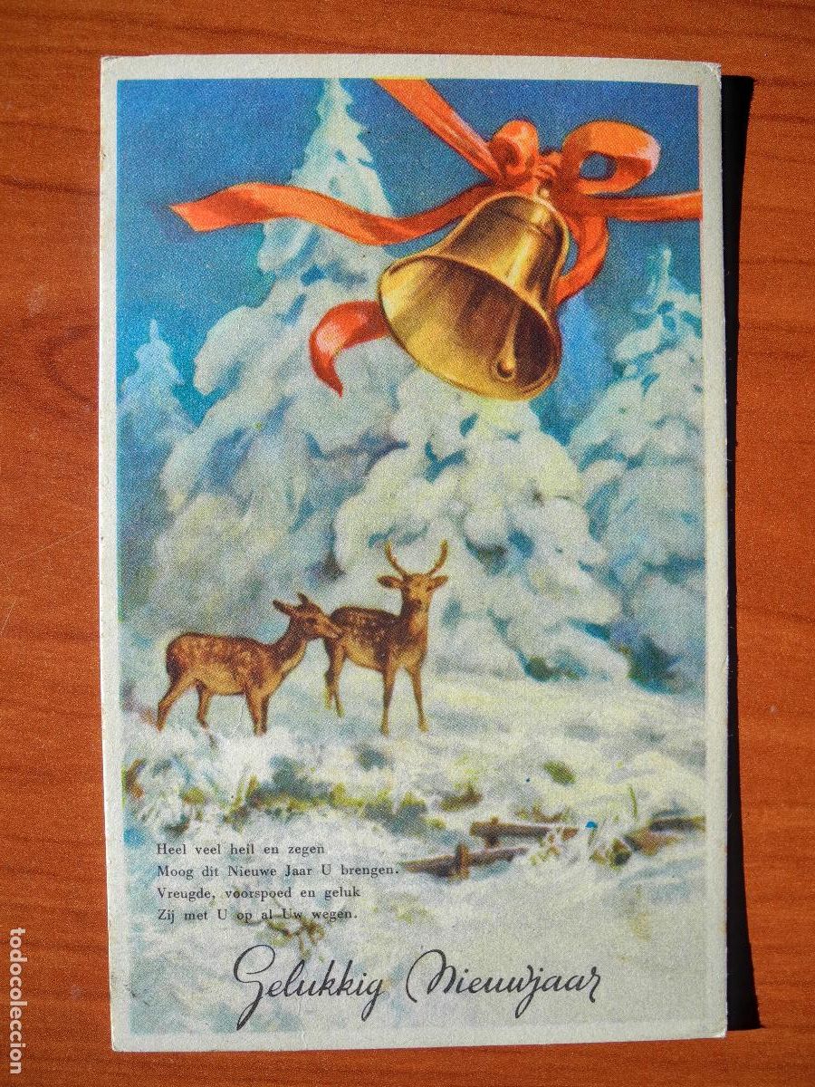 Cartes Postales: Postal Navidad Cervatillo Ciervo paisaje nevado campana. Circulada con sello 1959 13,5x8,5