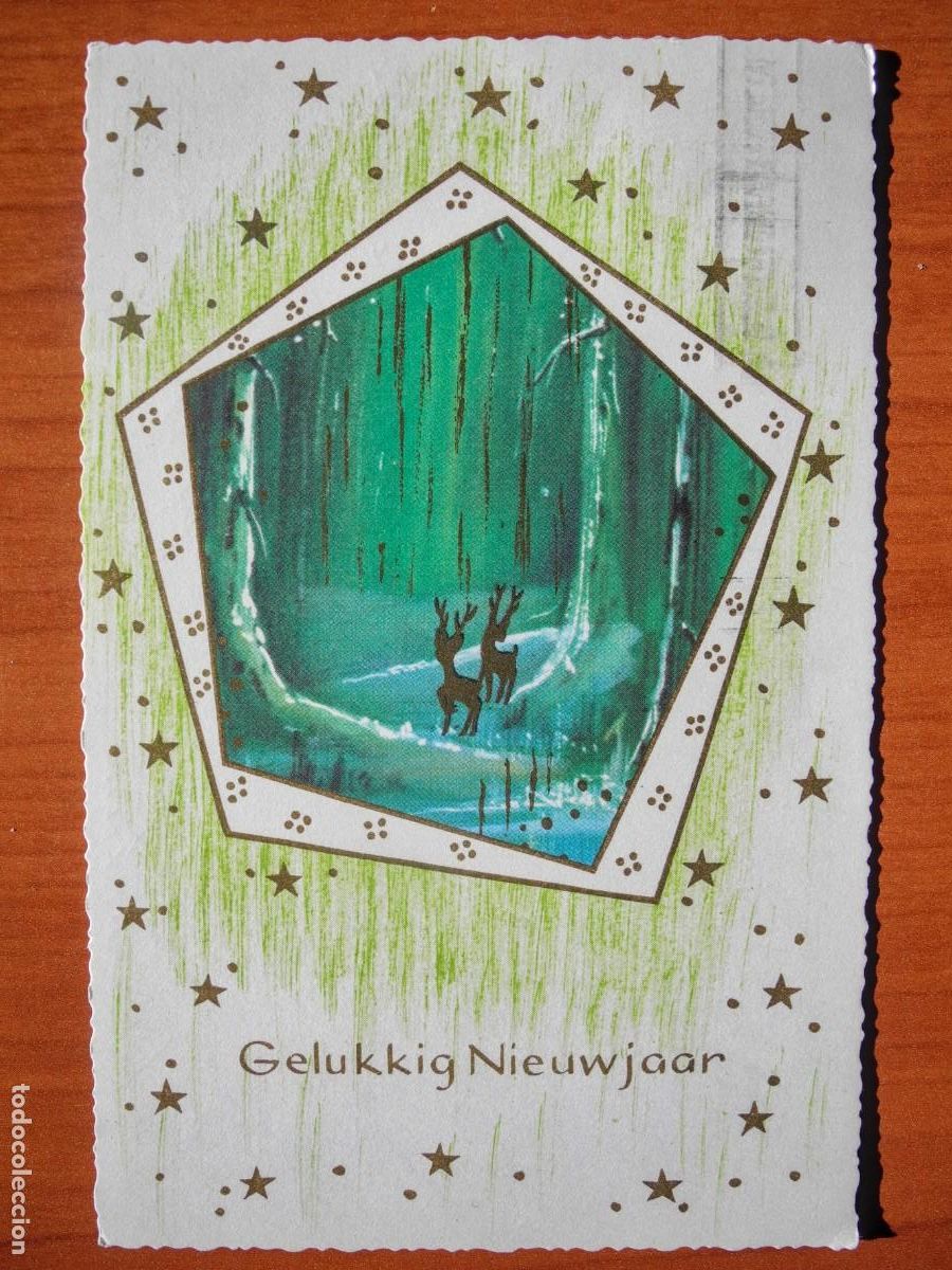 Cartes Postales: Postal Navidad Cervatillo Ciervo paisaje nevado Contornos dorados Pent&aacute;gono Circulada con sello 9x14