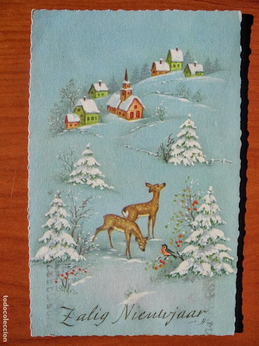 Cartes Postales: Postal Navidad Cervatillo Ciervo paisaje nevado Circulada con sello 9x14