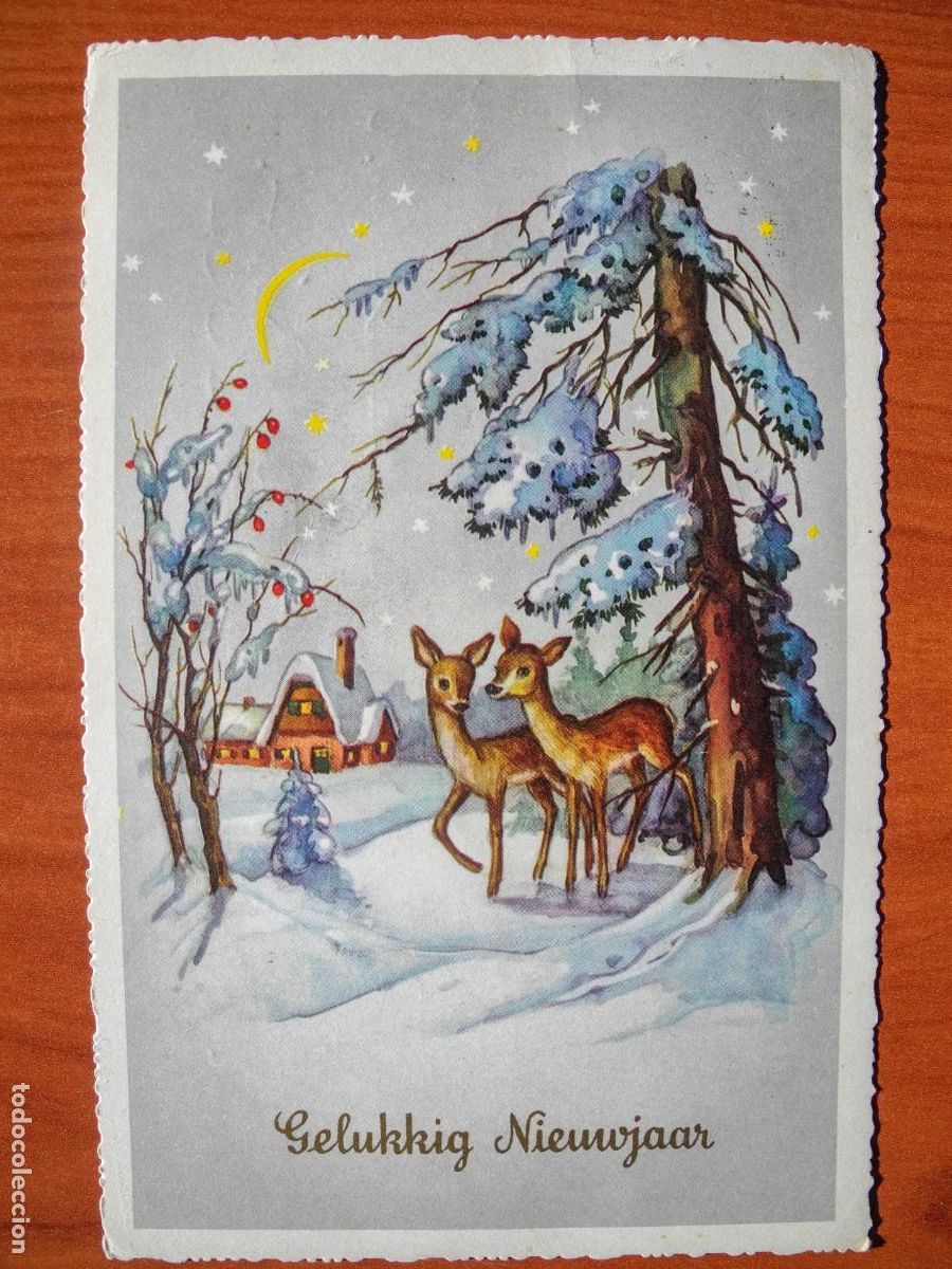 Cartes Postales: Postal Navidad Cervatillo Ciervo paisaje nevado circulada con sello 1961 9x14