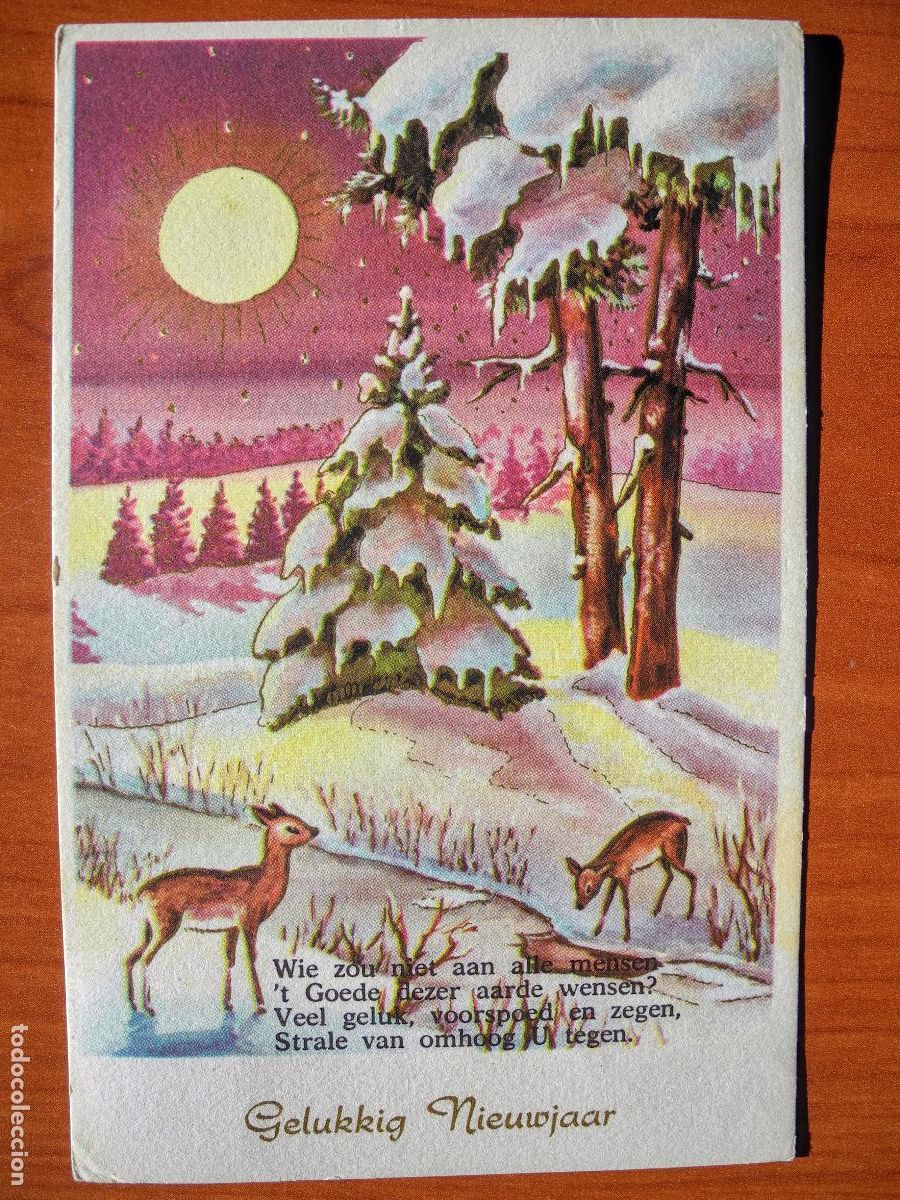 Cartes Postales: Postal Navidad Cervatillo Ciervo paisaje nevado contornos dorados circulada con sello 1965 9x14