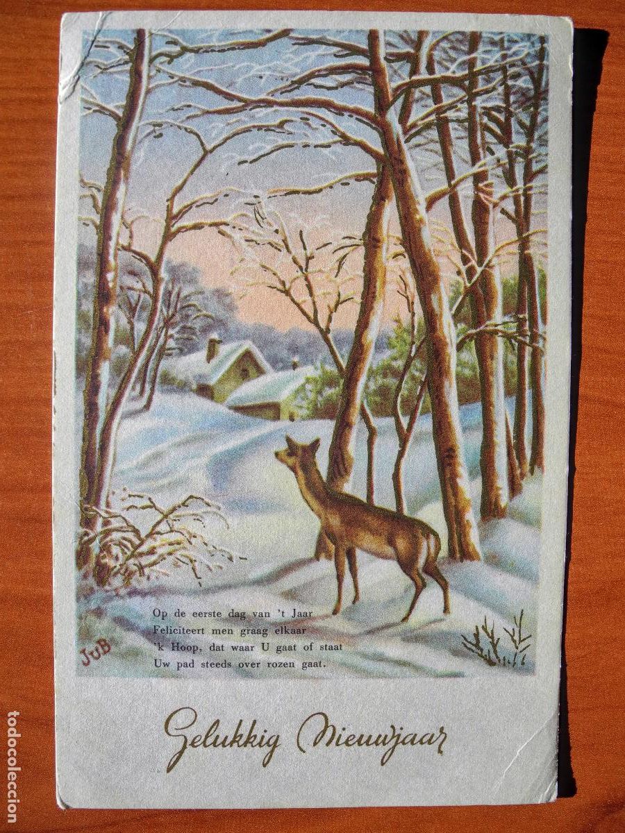 Cartes Postales: Postal Navidad Cervatillo Ciervo paisaje nevado contornos dorados circulada con sello 1965 9x14
