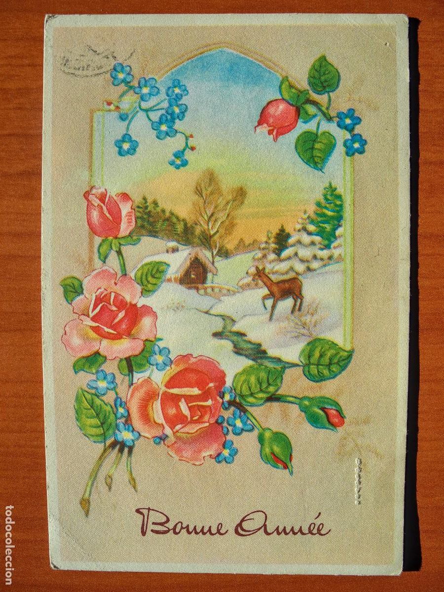 Cartes Postales: Postal Navidad Cervatillo Ciervo paisaje nevado rosas circulada con sello 9x14