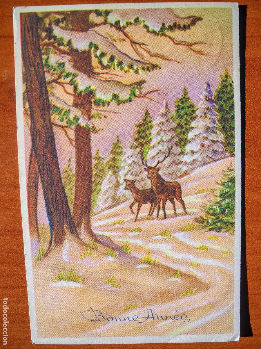 Postales: Postal Navidad Cervatillo Ciervo paisaje nevado circulada con sello 1953 9x14