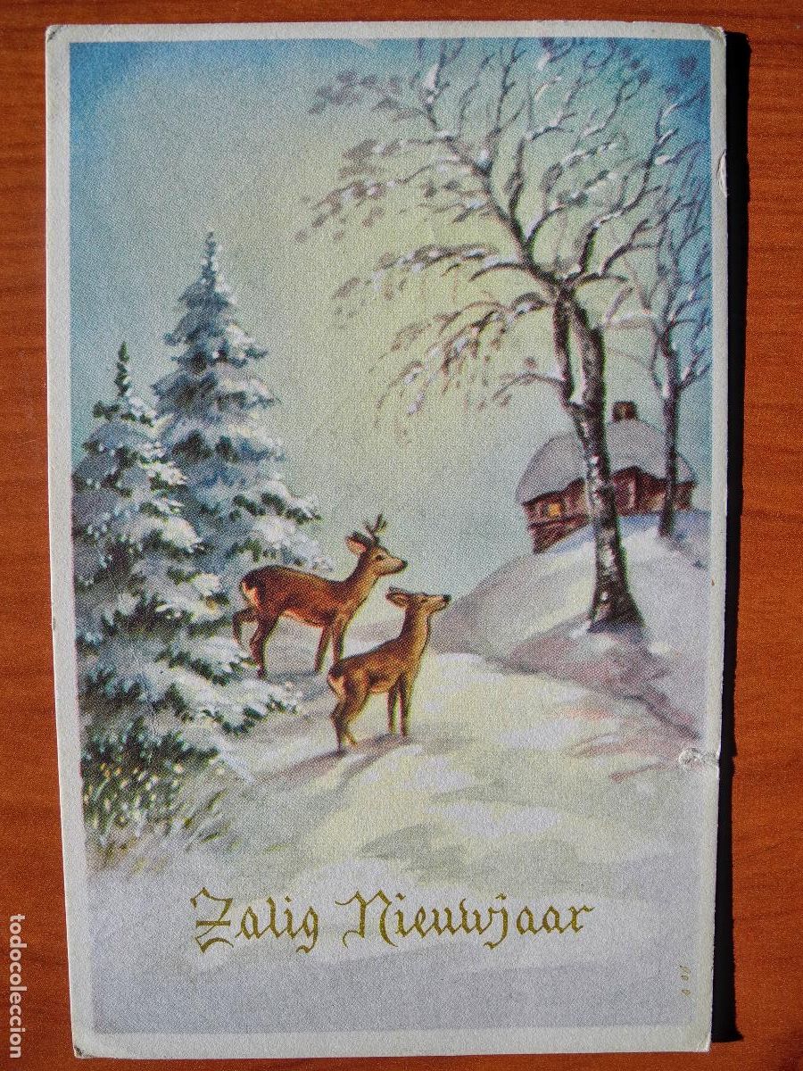 Postales: Postal Navidad Cervatillo Ciervo paisaje nevado circulada con sello 9x14