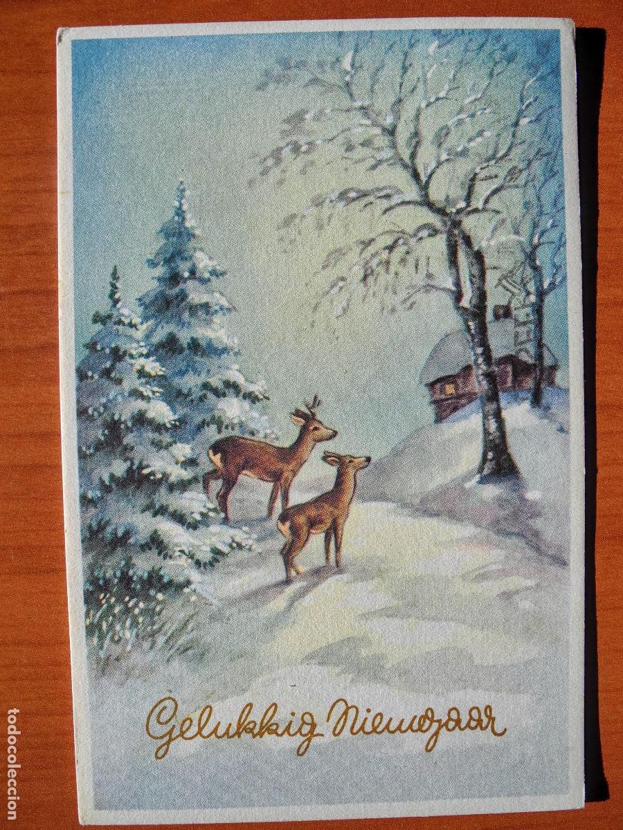 Postales: Postal Navidad Cervatillo Ciervo paisaje nevado circulada con sello 1962 9x14