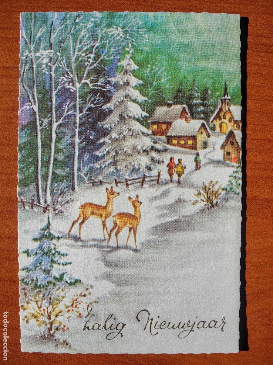 Postais: Postal Navidad Cervatillo Ciervo paisaje nevado circulada con sello 9x14