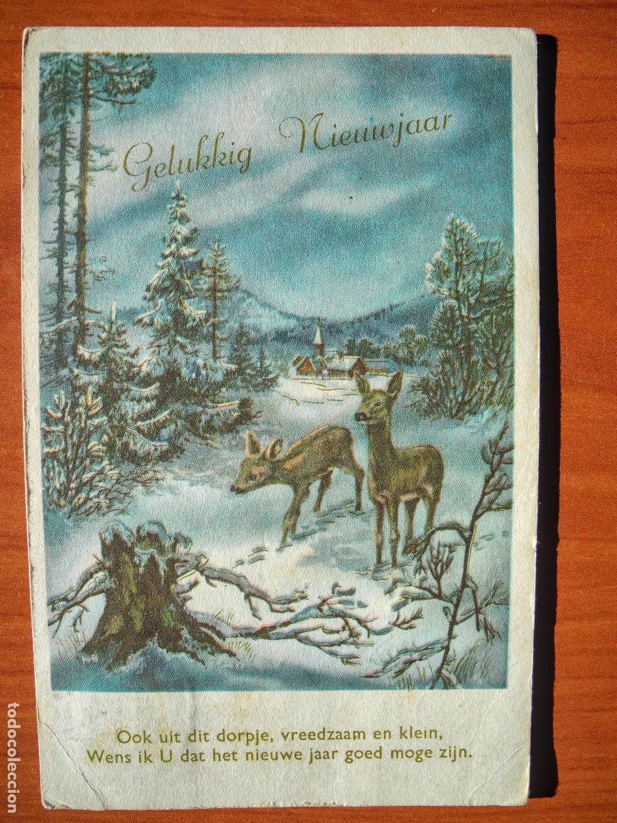 Postcards: Postal Navidad Cervatillo Ciervo paisaje nevado circulada con sello 9x14