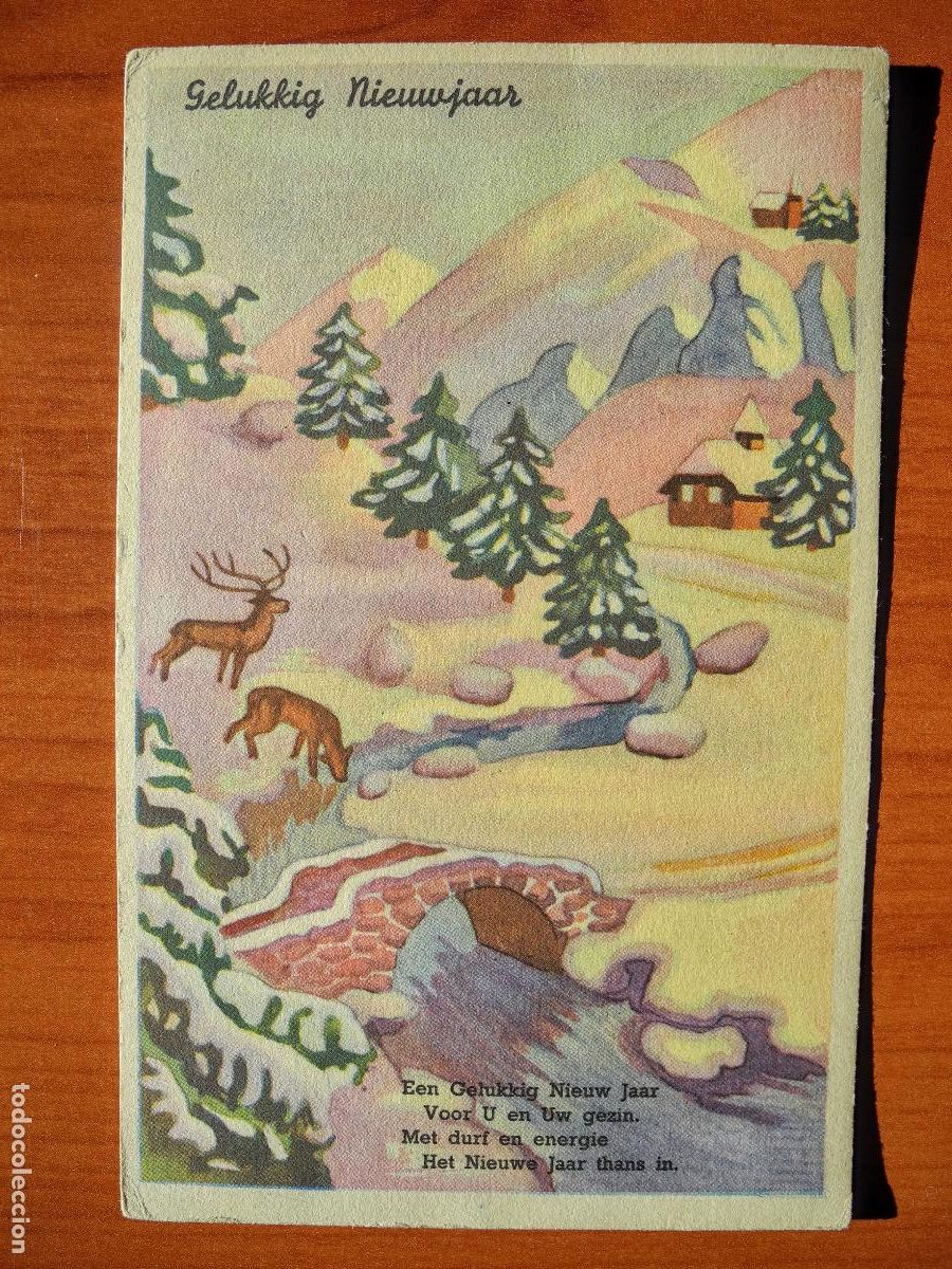 Postcards: Postal Navidad Cervatillo Ciervo paisaje nevado r&iacute;o puente circulada con sello 1941 9x14