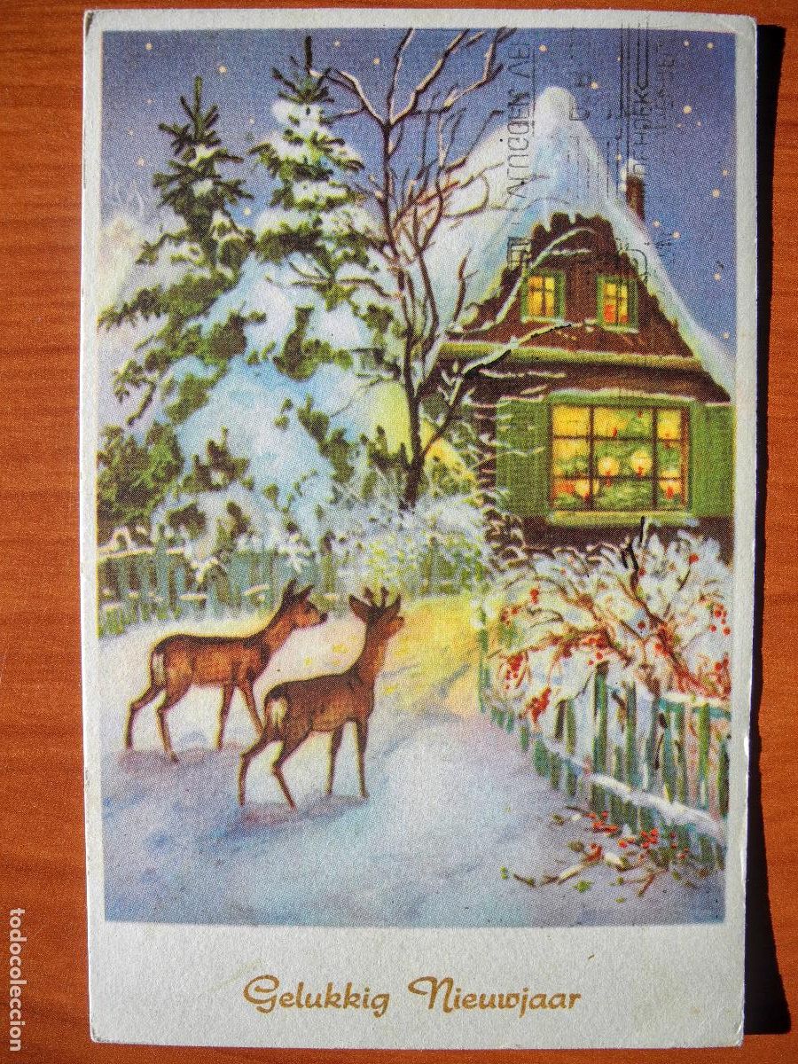Postcards: Postal Navidad Cervatillo Ciervo paisaje nevado circulada con sello 1959 9x14