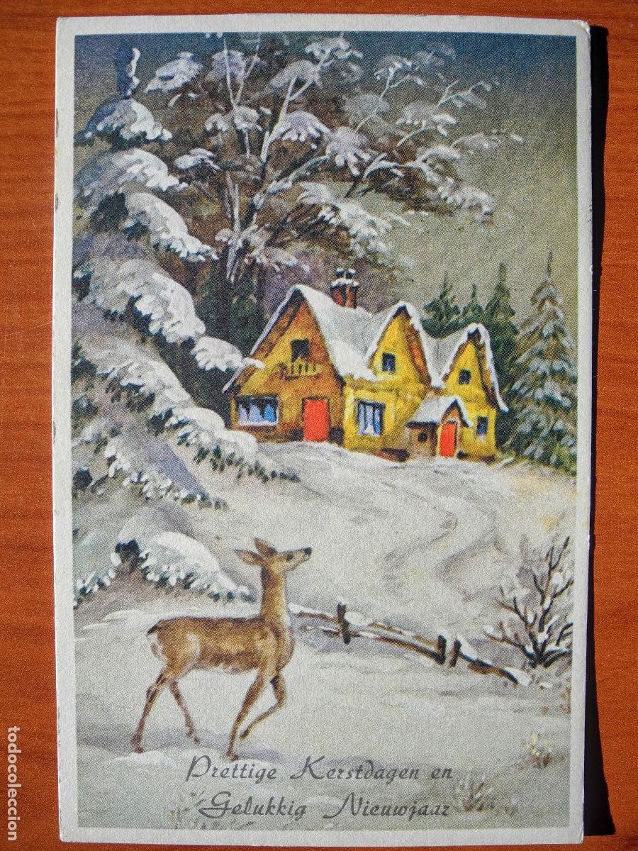 Postcards: Postal Navidad Cervatillo Ciervo paisaje nevado circulada con sello 1961 9x14
