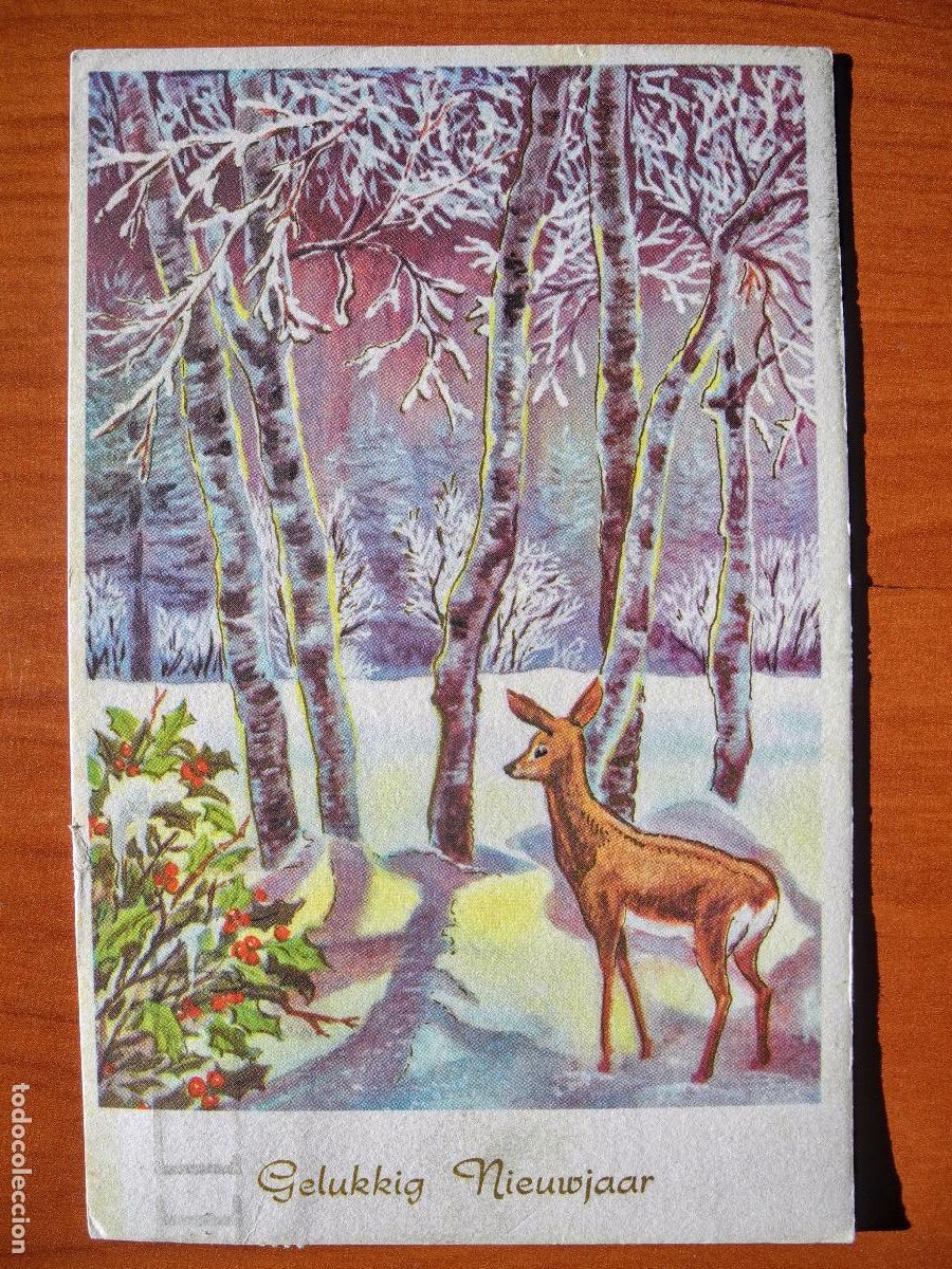 Postais: Postal Navidad Cervatillo Ciervo paisaje nevado circulada con sello 9x14