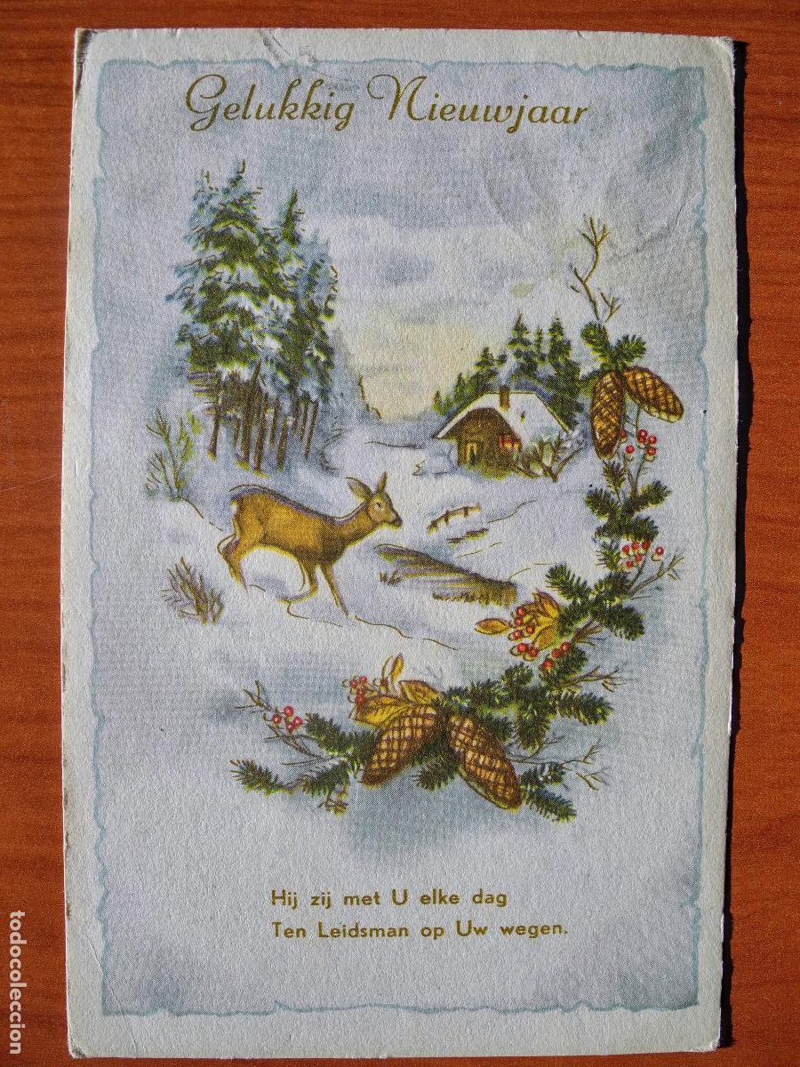Postais: Postal Navidad Cervatillo Ciervo paisaje nevado Contornos dorados circulada sin sello 1963 9x14