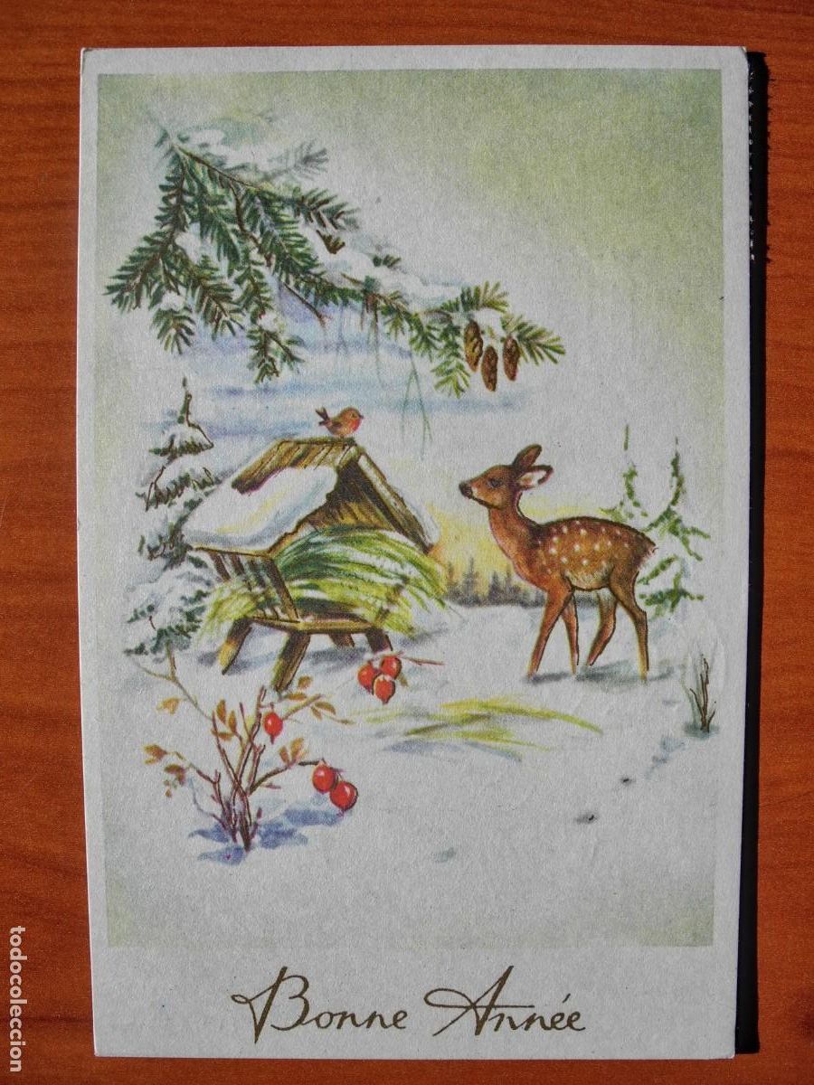Postais: Postal Navidad Cervatillo Ciervo paisaje nevado circulada con sello 1973 9x14