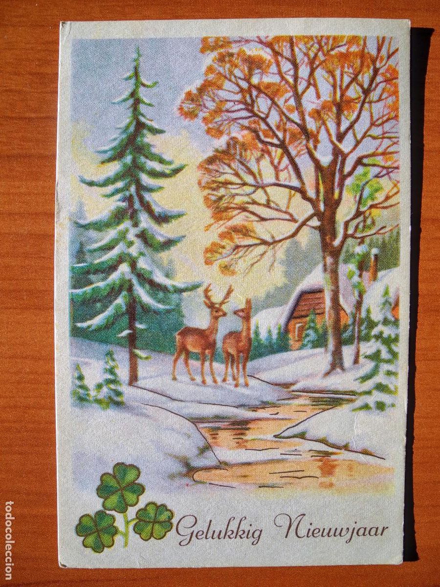 Postais: Postal Navidad Cervatillo Ciervo paisaje nevado circulada con sello 1954 9x14