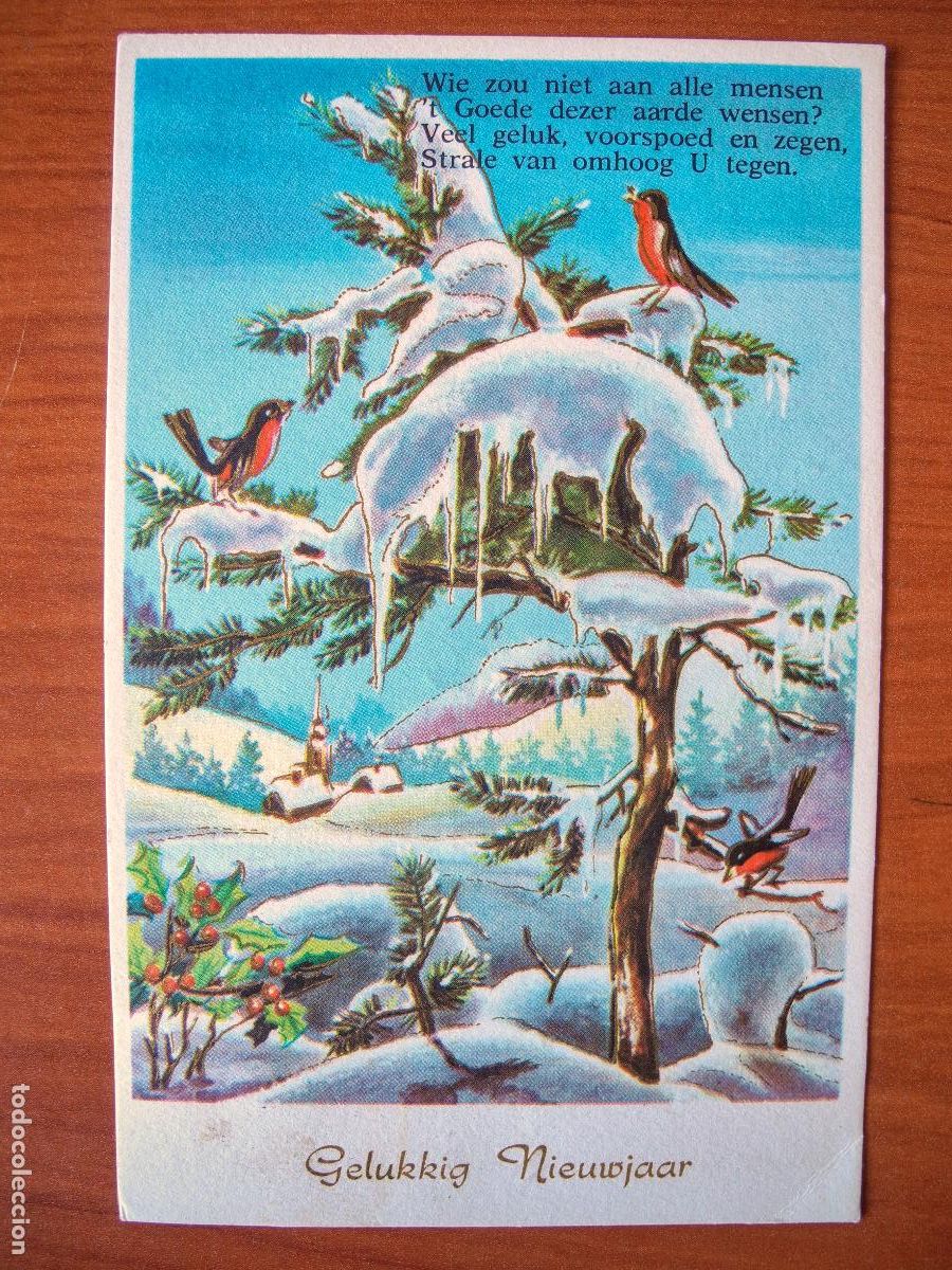 Postais: Postal Navidad paisaje nevado pajarito petirrojo contornos dorados circulada con sello 1965 9x14