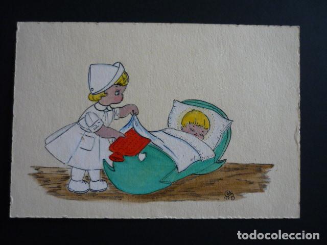 Postais: FELICITACION NAVIDAD ENFERMERA PINTADA A MANO PILI ILUSTRADORA 11 X 16 CMTS