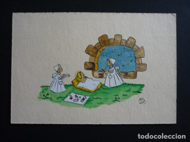 Postais: FELICITACION NAVIDAD ENFERMERAS PINTADA A MANO PILI ILUSTRADORA 11 X 16,5 CMTS