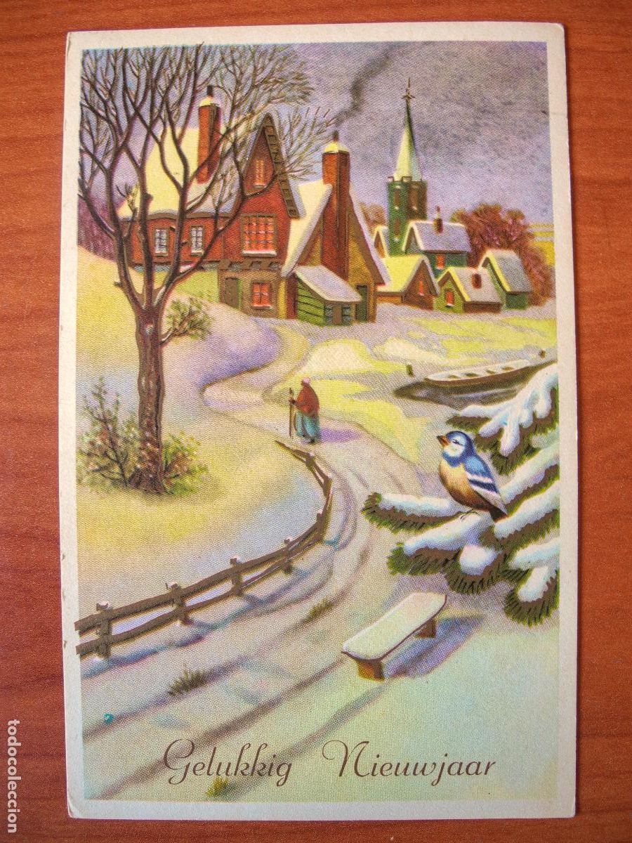 Postais: Postal Navidad. Paisaje nevado. pajarito herrerillo trazos dorados circulada con sello 1969 9x14