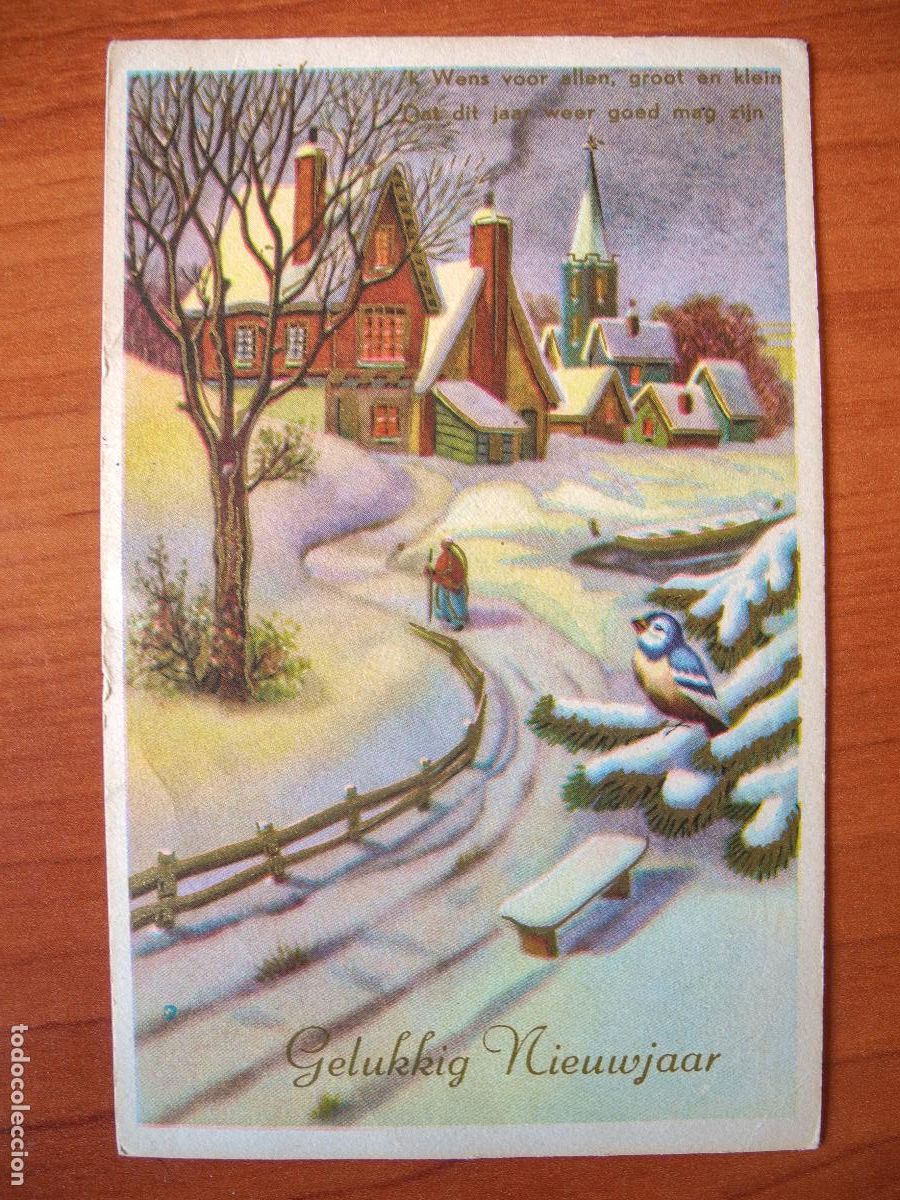 Postais: Postal Navidad. Paisaje nevado. pajarito herrerillo trazos dorados circulada con sello 1968 9x14