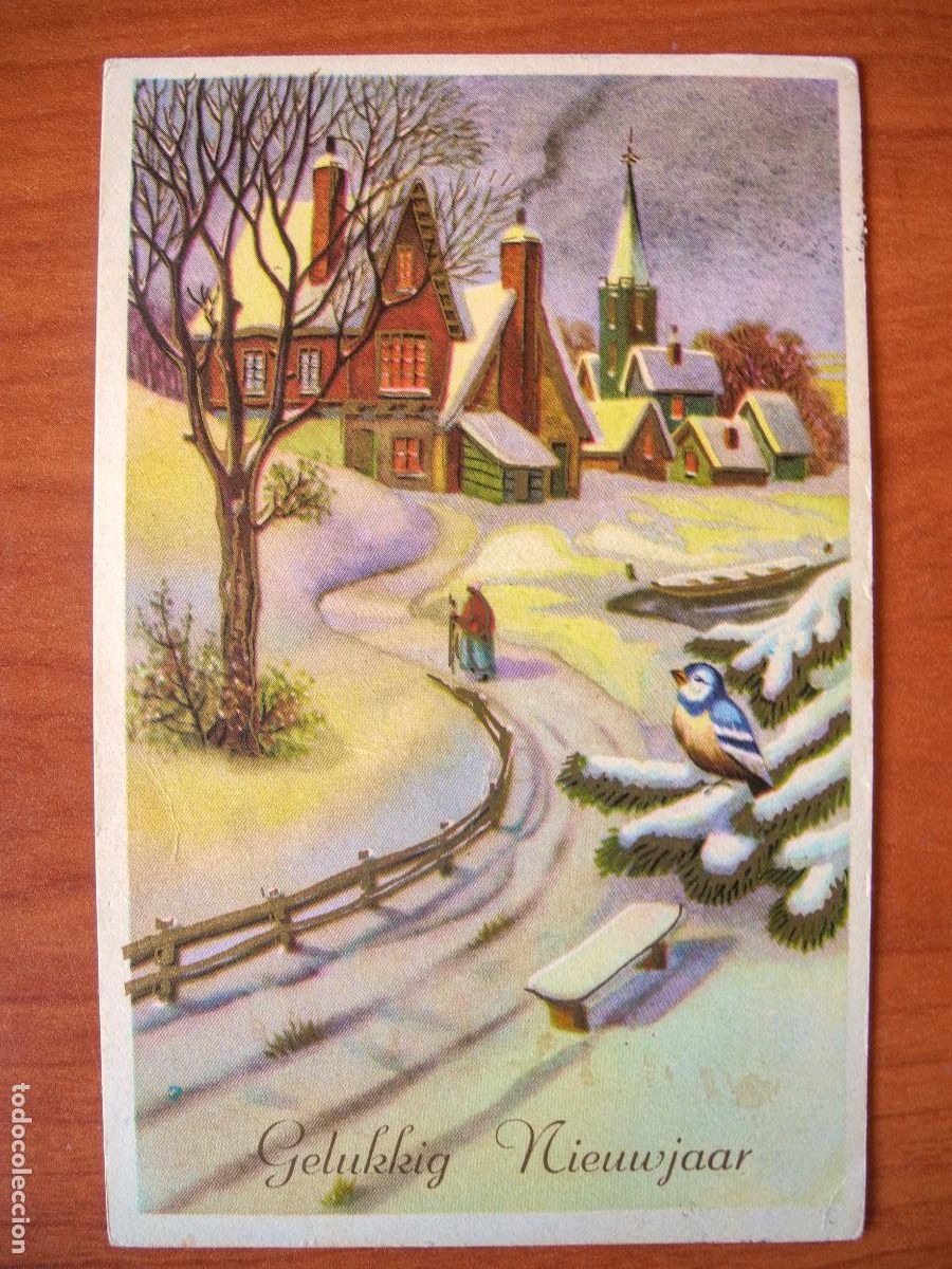 Postais: Postal Navidad. Paisaje nevado. pajarito herrerillo trazos dorados circulada con sello 1968 9x14