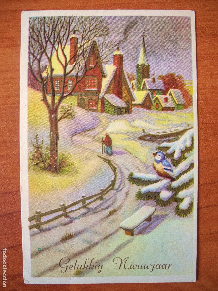 Postais: Postal Navidad. Paisaje nevado. pajarito herrerillo trazos dorados circulada sin sello 9x14