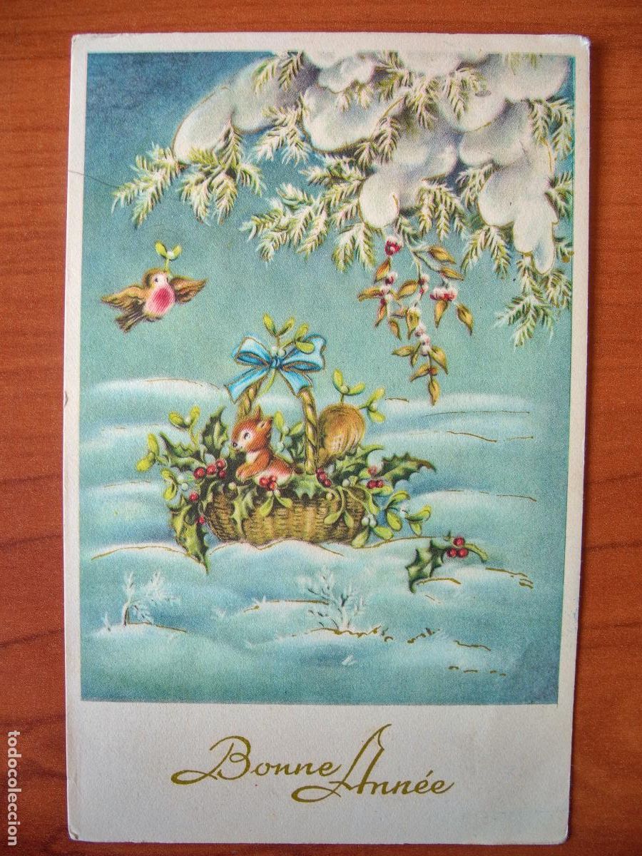 Postais: Postal Navidad. Paisaje nevado. pajarito ardilla circulada con sello 9x14
