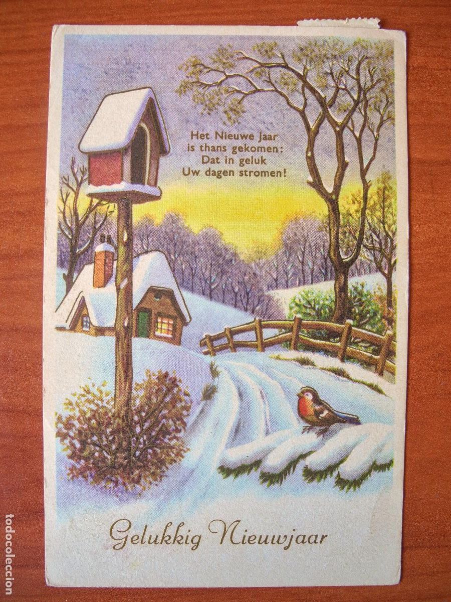 Postais: Postal Navidad. Paisaje nevado. pajarito petirrojo trazos dorados circulada con sello 9x14