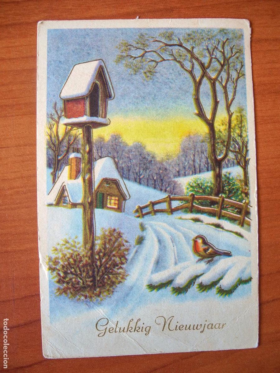 Postais: Postal Navidad. Paisaje nevado. pajarito petirrojo trazos dorados circulada con sello 1962 9x14