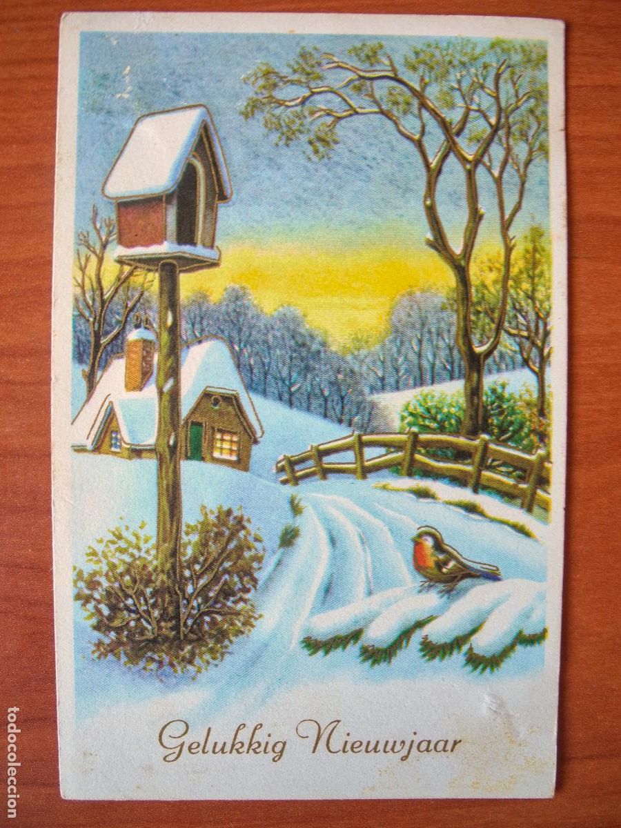 Postais: Postal Navidad. Paisaje nevado. pajarito petirrojo trazos dorados circulada con sello 9x14