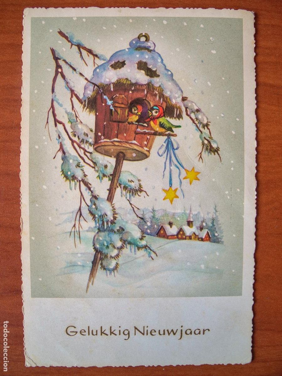 Cartoline: Postal Navidad. P&aacute;jaro pajarito paisaje nevado nido circulada con sello 9x14