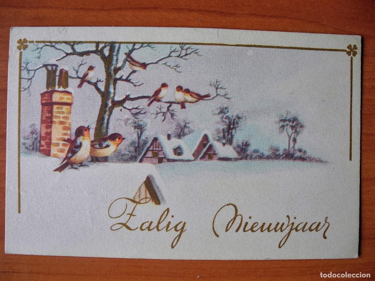 Postcards: Postal Navidad. Paisaje nevado p&aacute;jaros pajaritos. Circulada con sello 1950 14x9