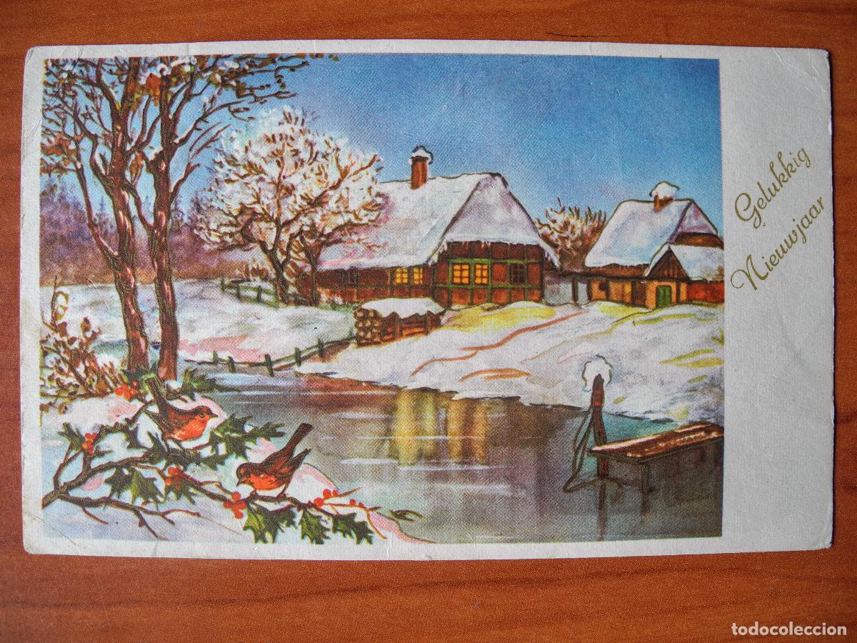 Postcards: Postal Navidad. Paisaje nevado p&aacute;jaro pajarito circulada con sello 1963 14x9