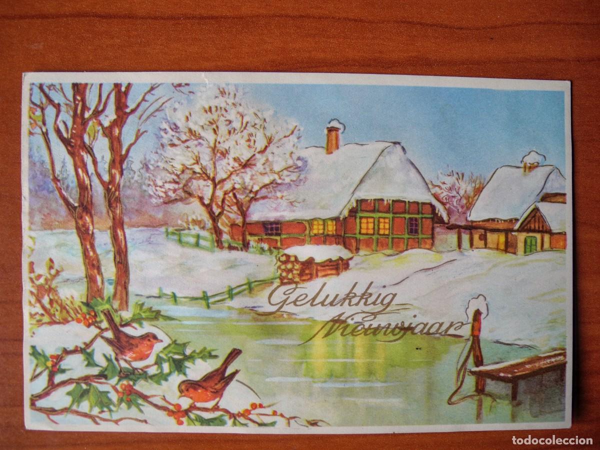 Postcards: Postal Navidad. Paisaje nevado p&aacute;jaro pajarito Circulada sin sello 1964 14x9