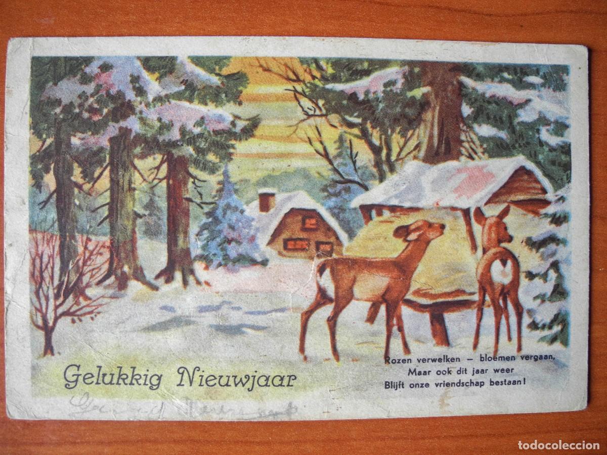 Postais: Postal Navidad Paisaje nevado ciervo cervatillo. Circulada sin sello 1952 14x9