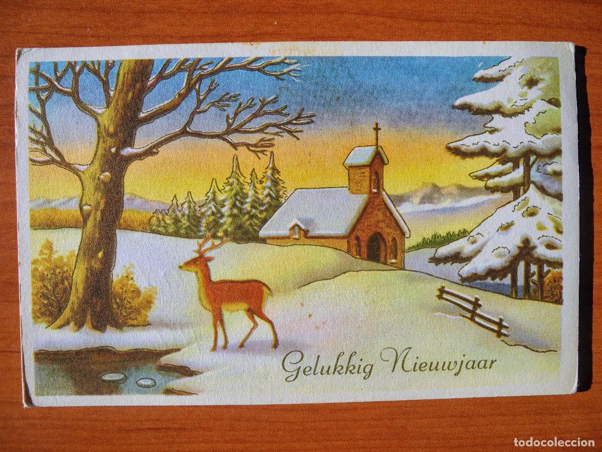 Postkarten: Postal Navidad Paisaje nevado ciervo cervatillo. Circulada con sello 1965 14x9